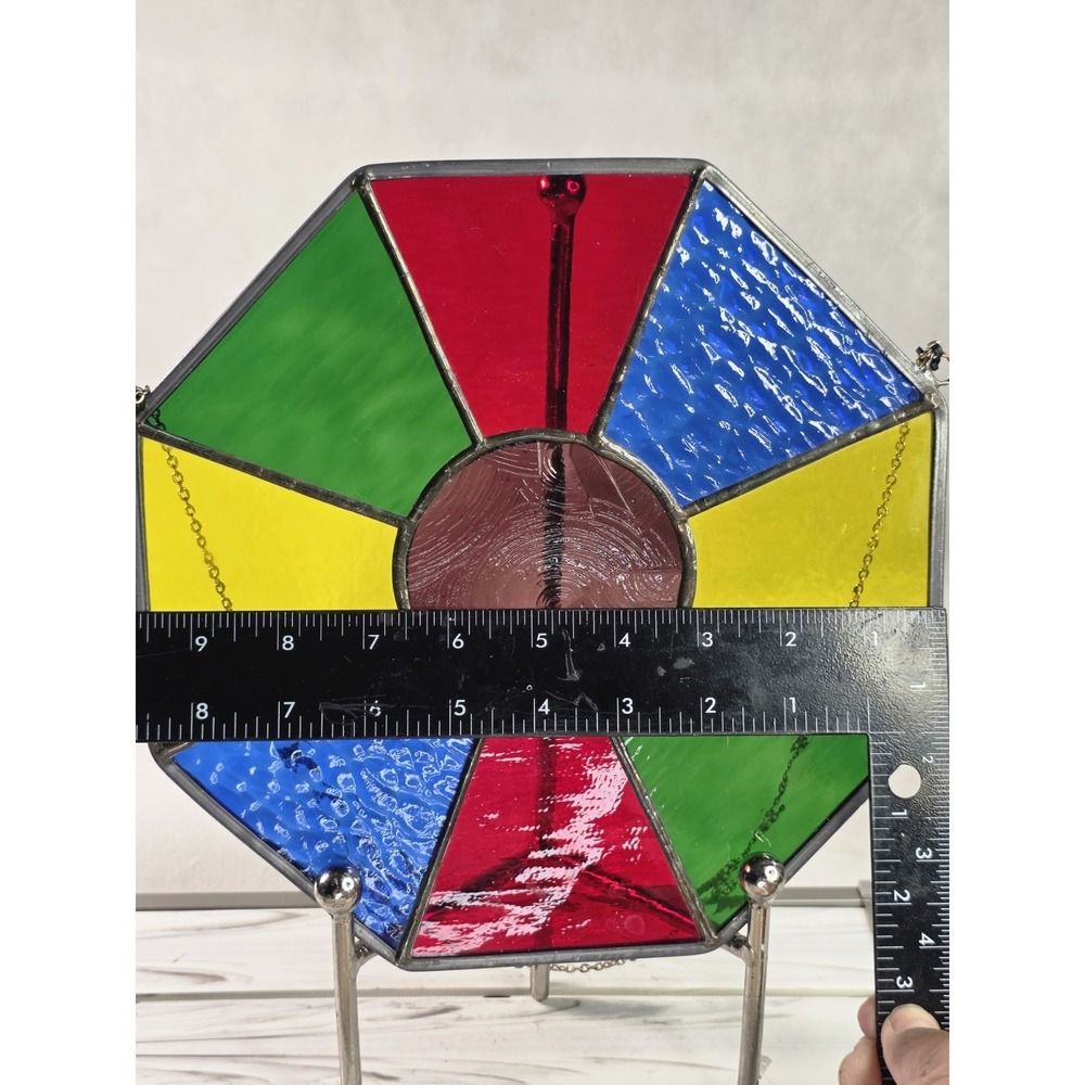 XL, Vtg Handmaid Sun Catcher Stained Glass Color Wheel, Gift, Round, Collectable - Picture 4 of 5